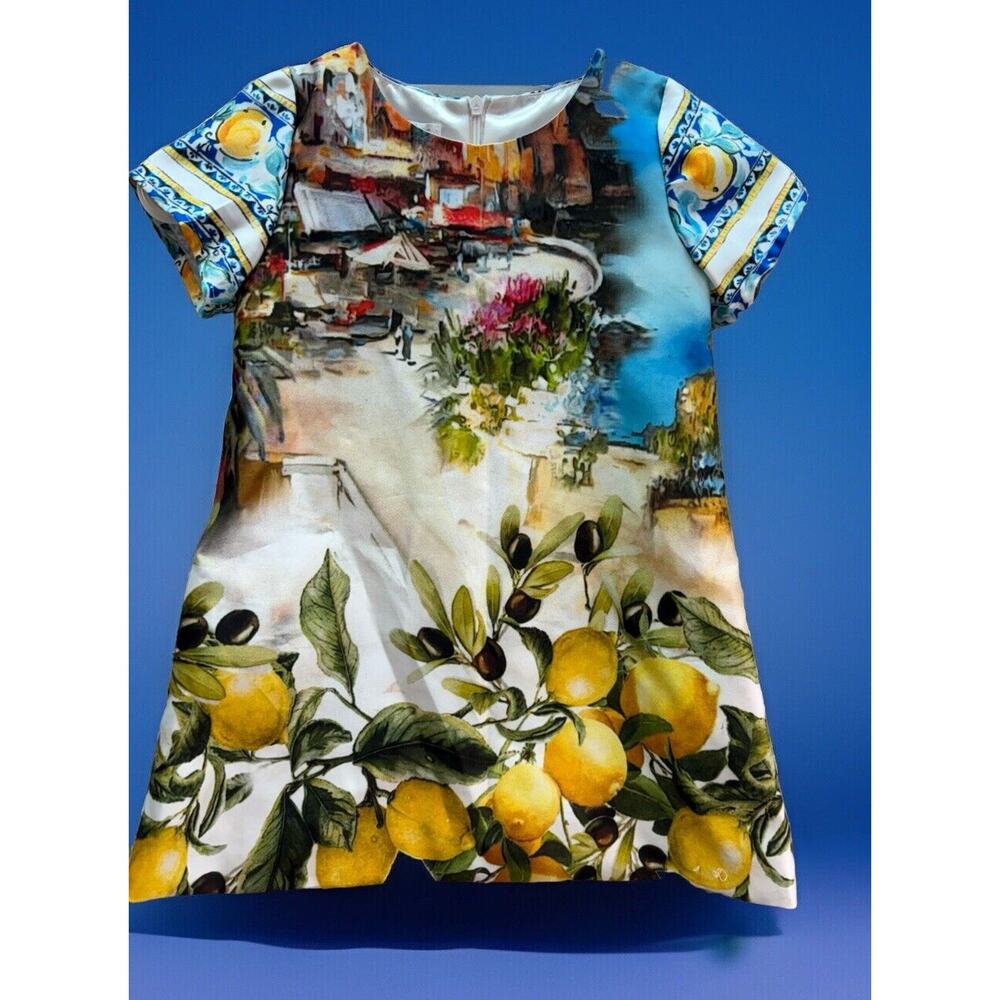 BYBLOS Baby Size 3 months Lemon Tropics Print Floral Designer Baby Dress Lined